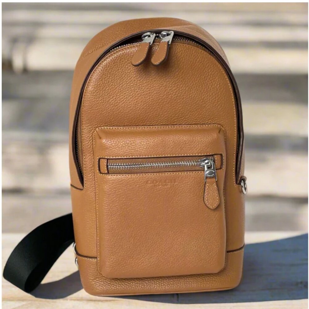 Coach West Pack Sling Bag Brown Pebbled Leather Crossbody Backpack 2540